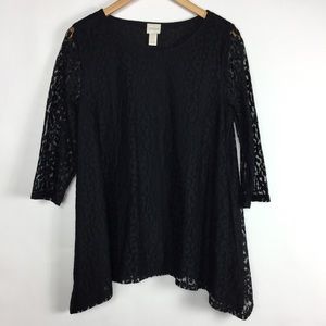 Chico’s Black Lace 3/4 Sleeve Flowy Top Blouse